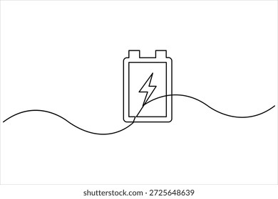 Kontinuierliche einzeilige Zeichnung der Batterie mit Bolzenzeichen, Vektorgrafik