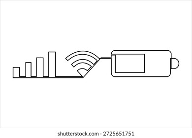 Continuous one line art drawing of battery symbol design vector art illustration