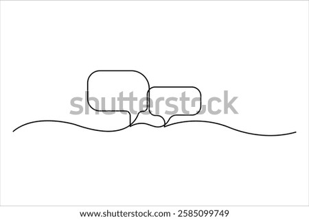 Continuous one line art drawing of speech bubble square shaped chat cloud and thought dialogue icon