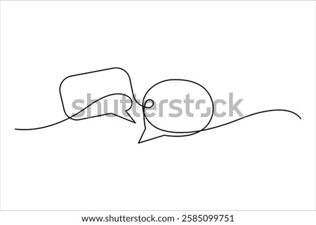 Continuous one line art drawing of speech bubble square shaped chat cloud and thought dialogue icon