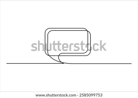 Continuous one line art drawing of speech bubble square shaped chat cloud and thought dialogue icon