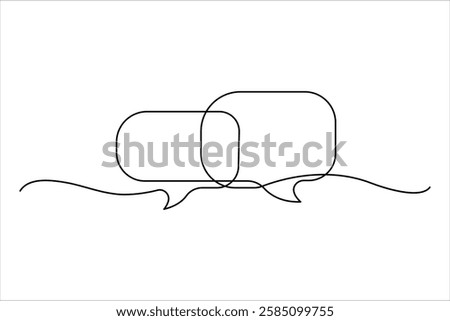 Continuous one line art drawing of speech bubble square shaped chat cloud and thought dialogue icon