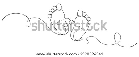 Continuous one line art drawing of little baby feet. Vector eps