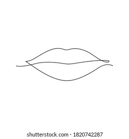 Continuous one line art female lips icon. Vector illustration isolated on white