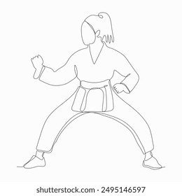 una línea continua de arte de una ilustración de luchadoras de karate.