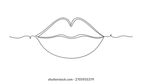 Continuous one line art female lips. Beauty lips continuous one line drawing. Lips one line art drawing vector illustration
