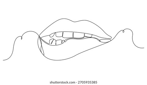 Continuous one line art female lips. Beauty lips continuous one line drawing. Lips one line art drawing vector illustration