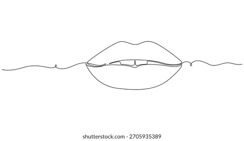 Labios femeninos continuos de una línea de arte. Los labios de belleza continuan un dibujo de línea. Labios de una línea de arte de dibujo de Ilustración vectorial