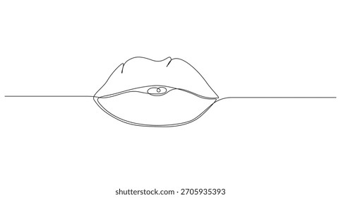 Continuous one line art female lips. Beauty lips continuous one line drawing. Lips one line art drawing vector illustration