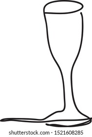 Continuous one line art. A glass of champagne. Drawing illustration for bar cafe menu design concept.
