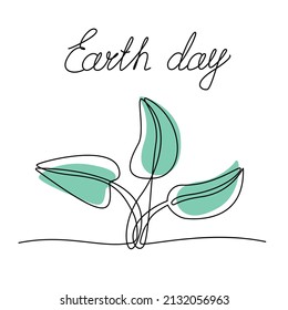 Continuous one line art growing plant leaves. Concept of Earth day, Environmental protection , eco natural farm, organic food, vegan products. Single line drawing. Vector illustration