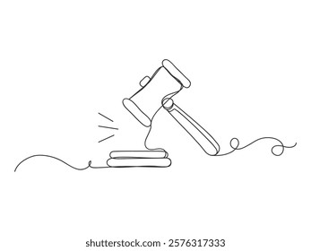 Continuous one line art hammer judge icon isolated vector illustration on white background.