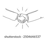 Continuous one line art hand shake shape isolated vector illustration on white background.