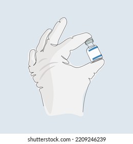 Continuous one line art of hand in white glove holding a medicine bottle