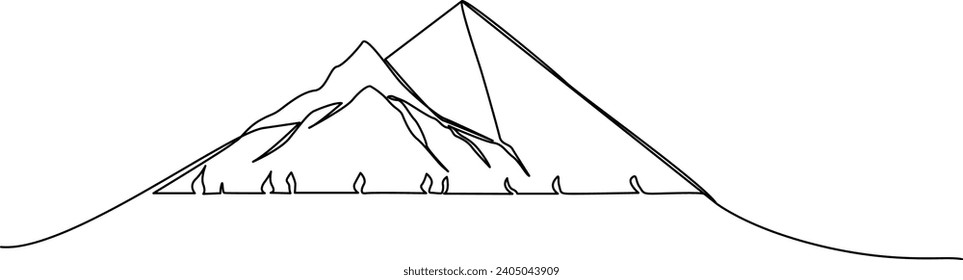 Continuous one line art hand drawn pro vector minimalist mountain illustration