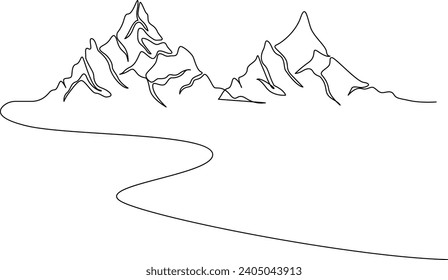 Continuous one line art hand drawn pro vector minimalist mountain illustration