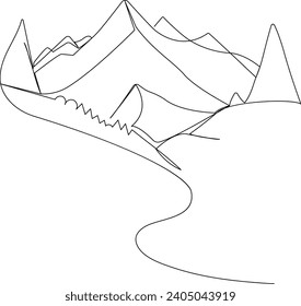 Ilustración continua de una línea dibujada a mano pro vector minimalista de montaña