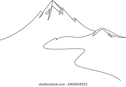 Continuous one line art hand drawn pro vector minimalist mountain illustration