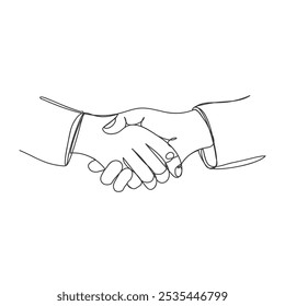 Kontinuierliche einzeilige Kunst Hand schütteln Form einzelne Vektorgrafik auf weißem Hintergrund.