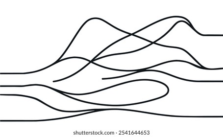 Continuous one line art hand drawn pro vector minimalist mountain illustration.