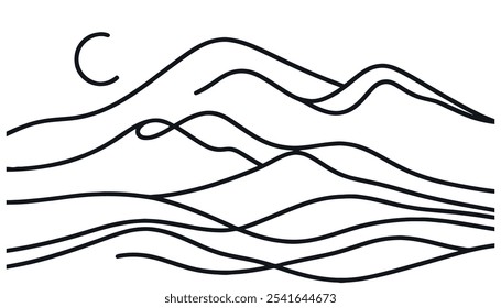 Ilustração contínua de uma linha de arte desenhada à mão vetor minimalista montanha.