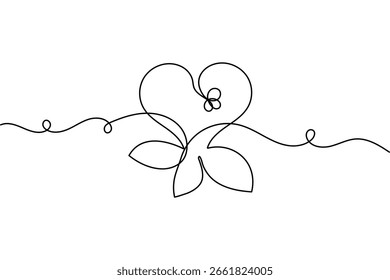 Arte continuo de una línea de corazón y hoja en diseño mínimo ilustración de contorno de Vector aislado
