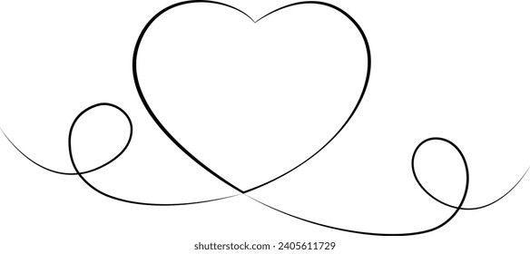 Continuous one line art Hearts of love concept on white illustration