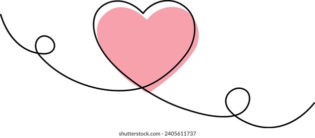 Continuous one line art Hearts of love concept on white illustration