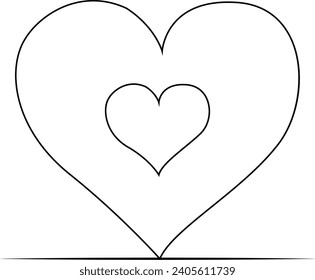 Continuous one line art Hearts of love concept on white illustration