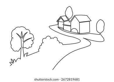 Continuous one line art house shape minimalist isolate abstract outline illustration