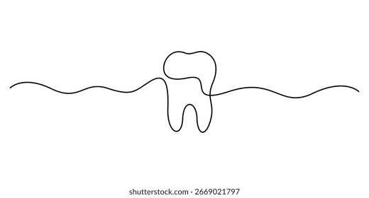 Continuous one line art human tooth silhouette. Concept design world oral health day one sketch outline drawing doodle vector illustration