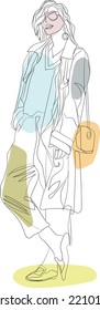 continuous one line art illustration vector woman young lady fashion 