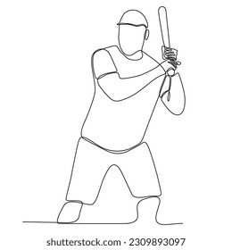 Continuous one line art illustration of american cricketer male baseball player vector illustration