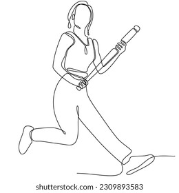 
Ilustración continua de una línea de arte de un jugador de cricket femenino de jugador de béisbol americano, ilustración vectorial
