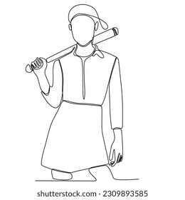 
Continuous one line art illustration of american cricketer female baseball player vector illustration
