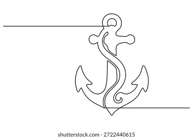 Ilustración de arte de una línea continua de un símbolo de ancla náutica envuelto que representa la estabilidad marina y el viaje por mar