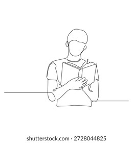 Continuous one line art illustration depicting a person quietly immersed in reading a book Ideal for educational materials, literary themes, or minimalist graphic designs promoting knowledge and study