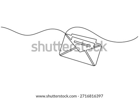 Continuous One Line Art Illustration of an Open Envelope with Multiple Documents or Letters