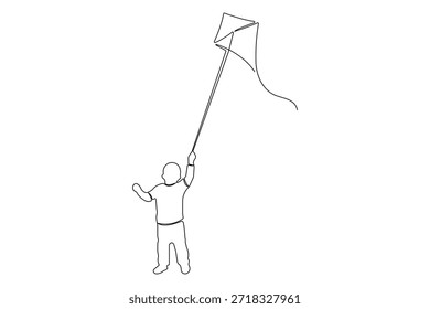 Uma parte de linha contínua de uma pipa com corda em estilo de contorno minimalista para logotipo ou ícone