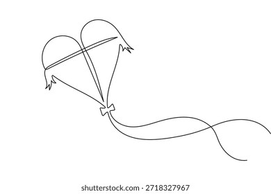 Continuous one  line art of a kite with string in minimalist outline style for logo or icon