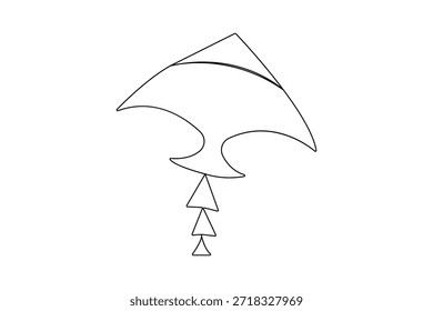 Continuous one  line art of a kite with string in minimalist outline style for logo or icon