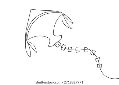 Kontinuierliche einzeilige Kunst eines Drachens mit Saite in minimalistischem Umriss für Logo oder Icon