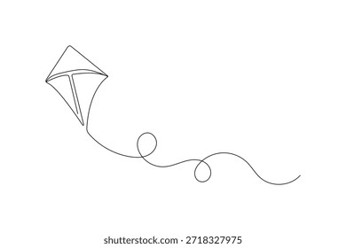 Continuous one  line art of a kite with string in minimalist outline style for logo or icon