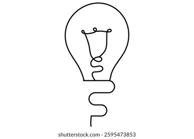 Continuous one line art light bulb symbol idea and creativity isolated outline vector drawing illustration