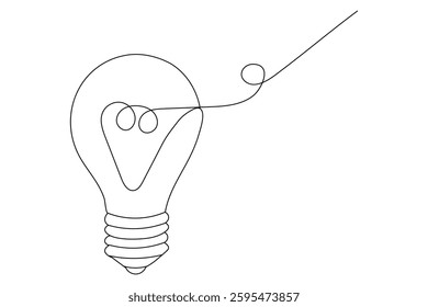 Continuous one line art light bulb symbol idea and creativity isolated outline vector drawing illustration