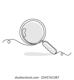 Continuous one line art magnifying glass search symbol isolated vector illustration on white background.