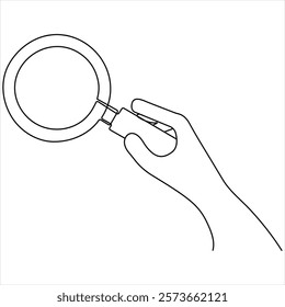 Continuous one line art magnifying glass search symbol sketch vector illustration