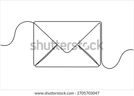 Continuous one line art mail icon email letter message. Line art mail continuous sketch newsletter business outline vector illustration