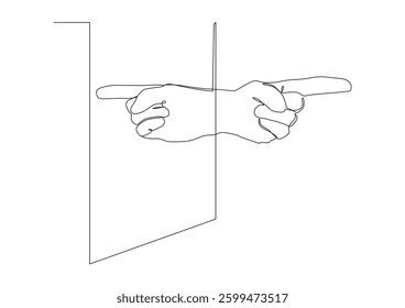 Continuous one line art of man points his finger at his reflection in the mirror, concept self-confidence; self-accusation; self-flagellation.