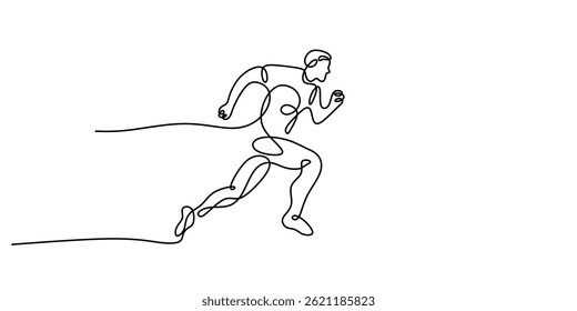 Continuous One Line Art Man Sprinting Fast. Dynamic Motion Sport Speed Theme Minimalist Vector.